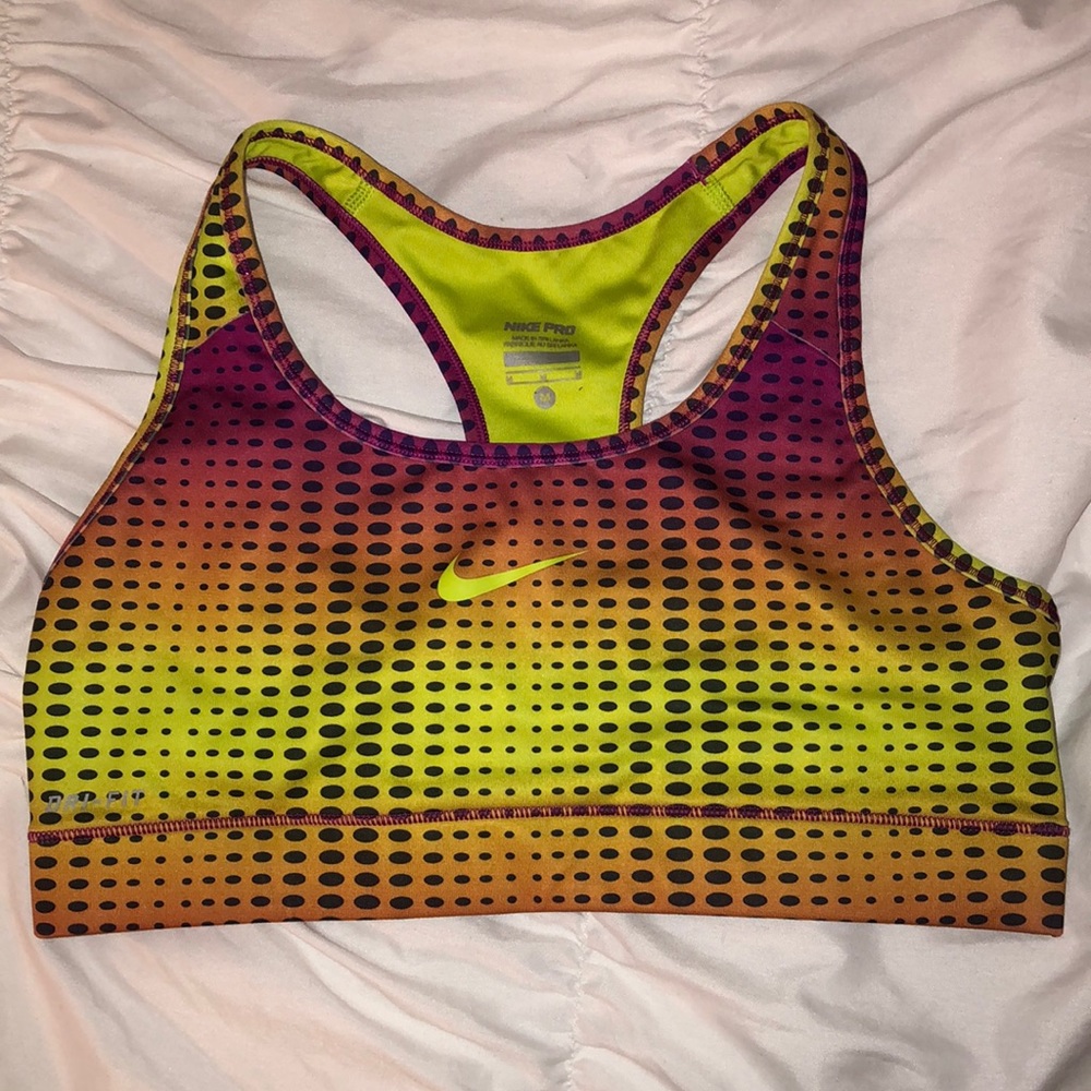 Magenta and Neon Yellow Patterned Nike Sports Bra